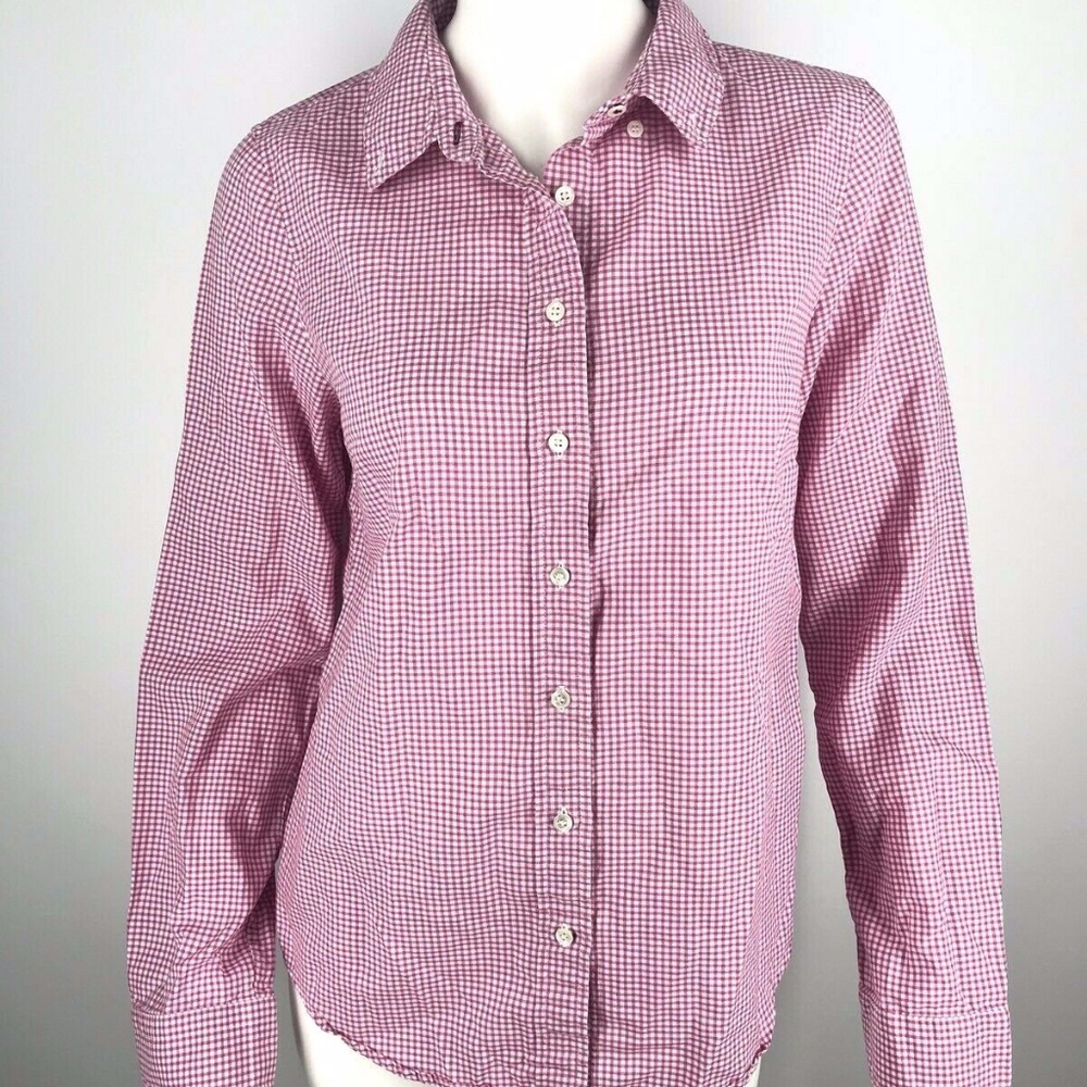 J.Crew Button Front Shirt Pink White Gingham
